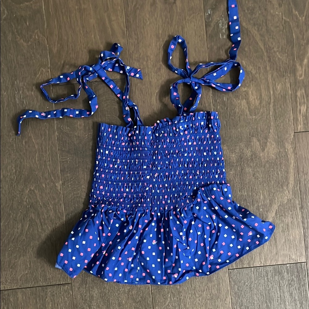 Lilly Pulitzer Blue Smocked Kids Top with Pink Accents
